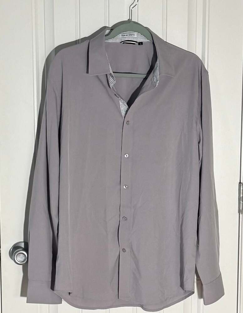 Four Way Stretch Men's Grey Button-Up Shirt - Size L